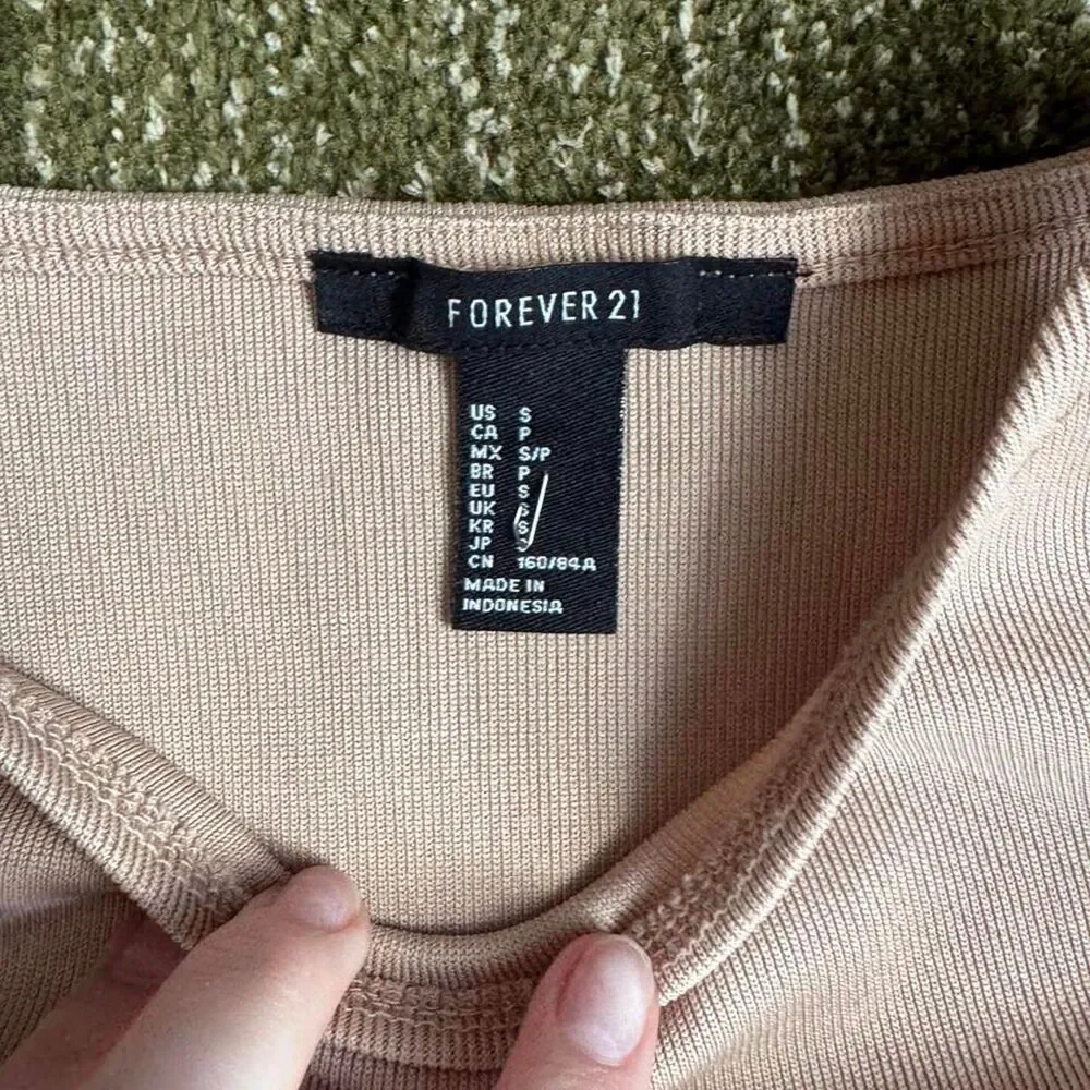 Forever-21 Women's Tan and Cream Dress